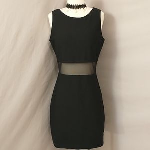 Vintage Black Mini Dress Sexy Mesh Net Waist USA